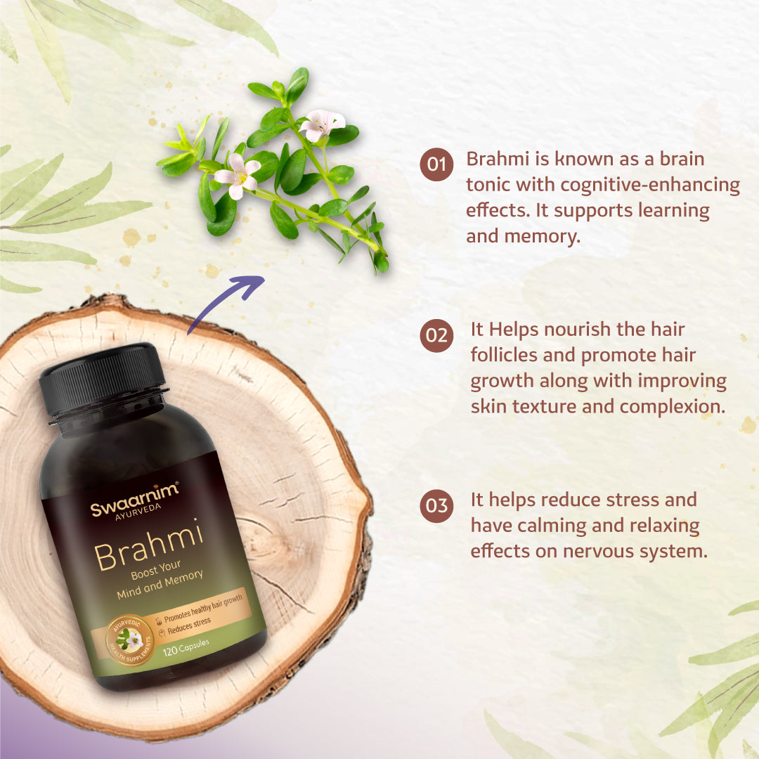 Swaarnim Brahmi Capsule | Complete relief from increased stress Improves mental health,hair and skin Promotes better sleep