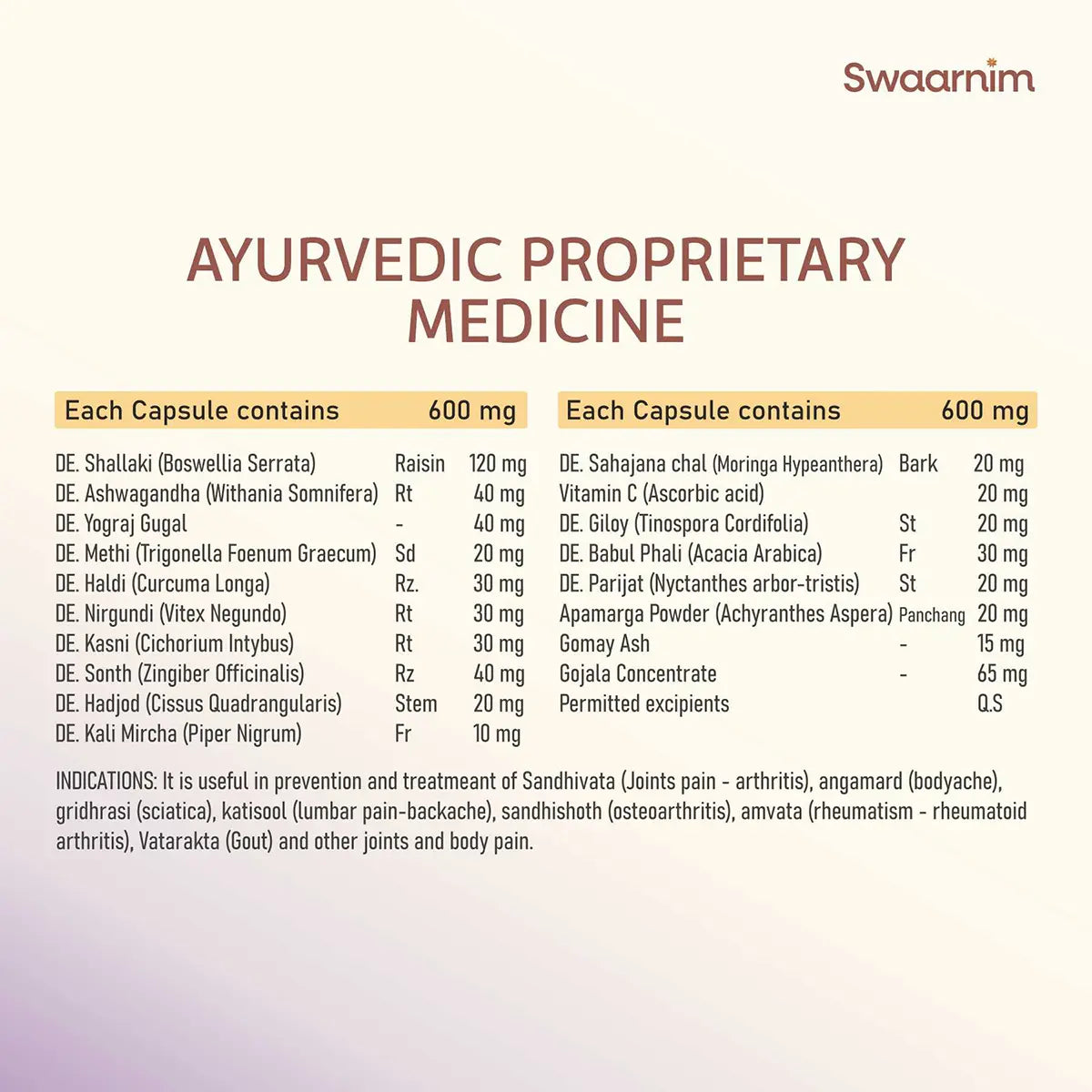 Swaarnim Joints Care | Complete relief from pain and tenderness of joints Improving bone health | Promotes movements