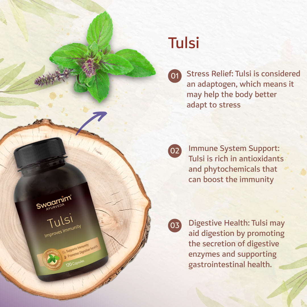 Swaarnim Tulsi Capsule | Complete relief from stress and anxiety Improved respiratory health Anti-Cancer Properties