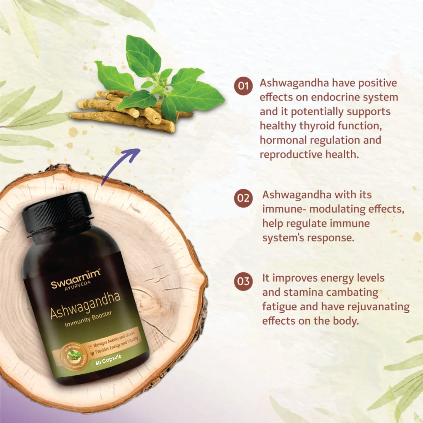 Swaarnim Ashwagandha Capsule | Complete relief from Low energy and stress Promote better sleep Delays Ageing