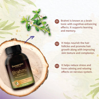 Swaarnim Brahmi Capsule | Complete relief from increased stress Improves mental health,hair and skin Promotes better sleep
